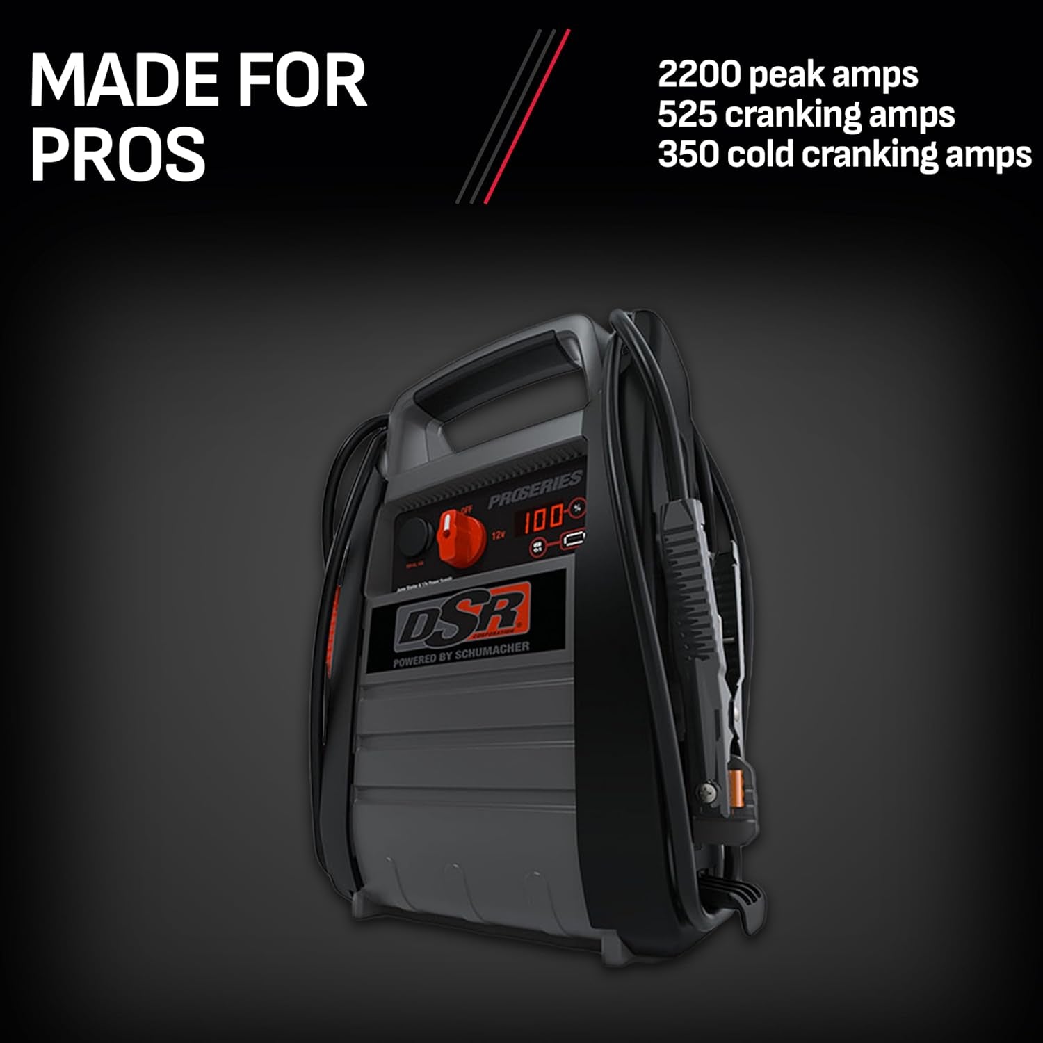 DSR Proseries Car Battery Jump Starter - 2200 Peak Amp 12V Car Starter, Jump Box & Portable Power Station - Digital Display, Heavy-Duty Clamps - DSR165