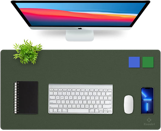 Desk Mat, Blotter, Dual-Sided Office Desk Pad, Waterproof Desk Mat for Desktop, Desk Blotters, PVC Leather Pad Protector (Dark Green, 31.5" X 15.7")
