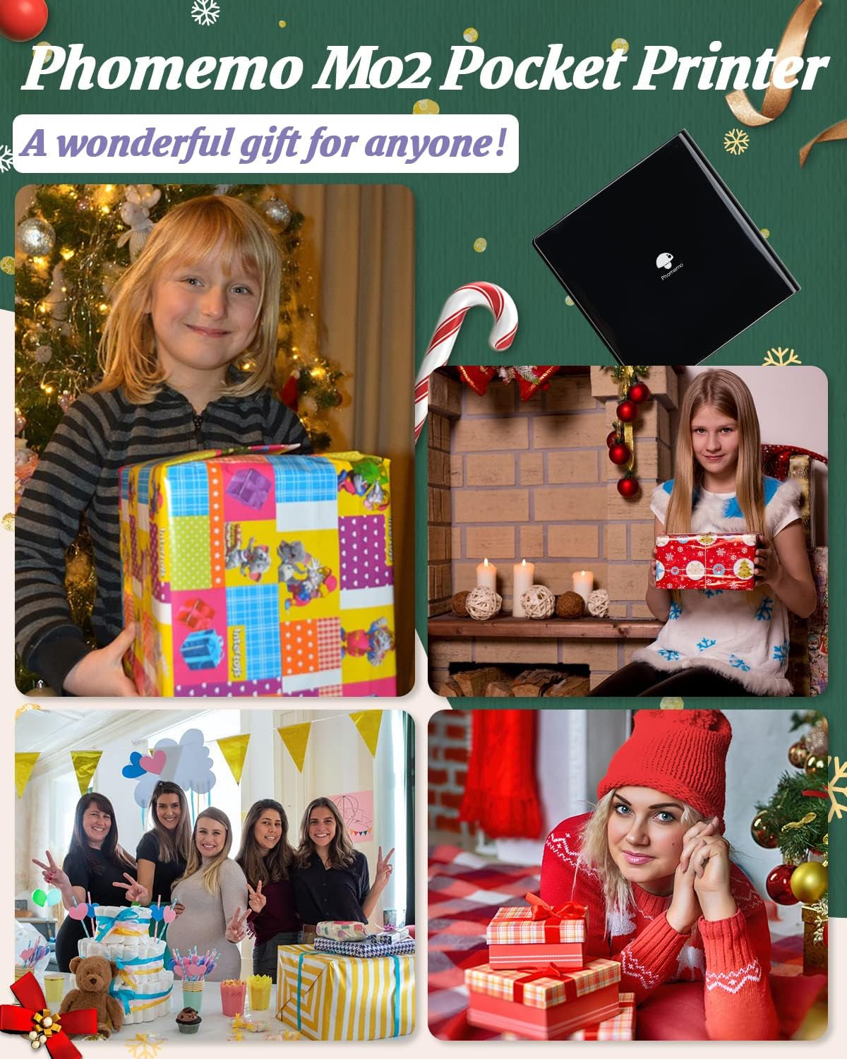 Mini Sticker Printer M02 Portable Inkless Sticker Printer, Compatible with Ios & Android, Print Pod for Phone, for Fun Christmas, Study Note, Memos, DIY Journal, Gift, for Kids Students, Black