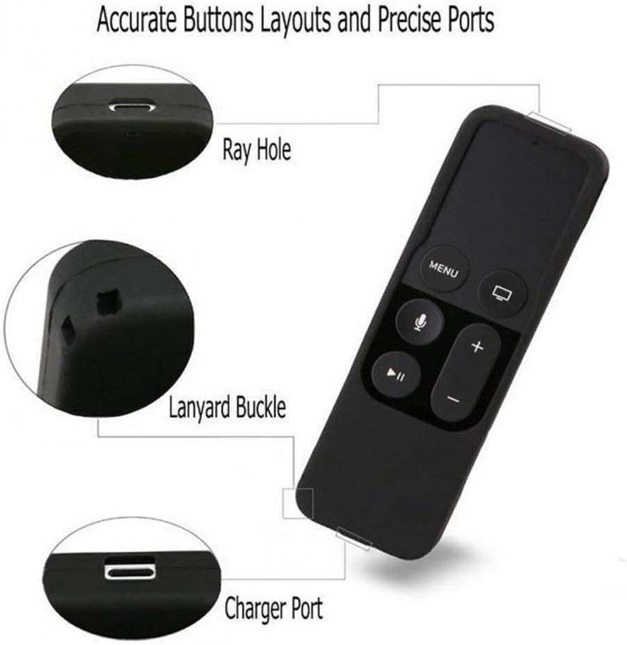 Remote Case Compatible with Apple TV 4K (5Th) and 4Th Generation,  Shock Proof Silicone Remote Cover Case Compatible with Apple TV 4Th Gen 4K 5Th Siri Remote Controller - Black