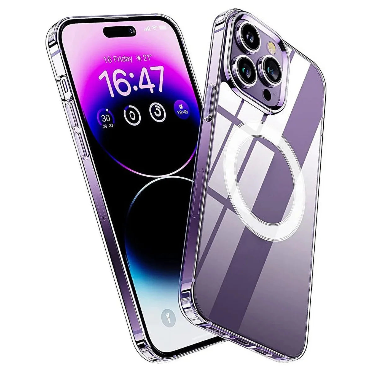 Magnetic Clear Case Compatible with Iphone 14 Pro Max, [Yellow Resistant] Slim Hard Back Cover