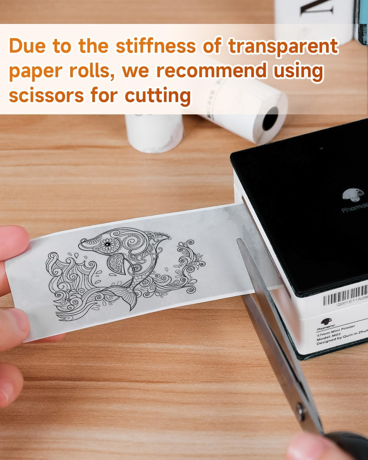 M02 Mini Sticker Printer, Bluetooth Pocket Printer Gift Suit 3 Sizes of Mixed Thermal Paper Rolls, Print Pod, Compatible with Ios & Android for Work, Home, Travel - Black