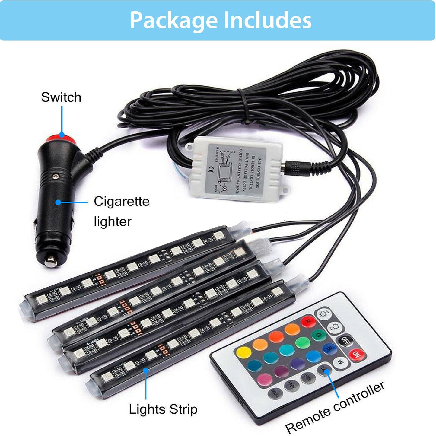 RGB LED Car Interior Accessories Floor Decorative Atmosphere Strip Lamp Lights