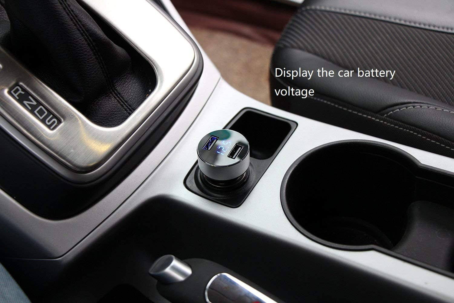 Dual USB Car Charger, 4.8A Output, 12/24 Volt USB Adapter Plug for Cigarette Lighter Voltage Meter, Compatible with Iphone,Ipad, Samsung Galaxy, LG, Google, Silver