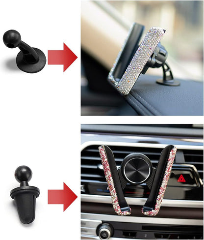 Bling Car Phone Holder Car Phone Mount, Mini Car Air Vent Rhinestone Cell Phone Holder, Universal Phone Mount Holder Car Shiny Accessories for Women with Bling Car Coaster (White)