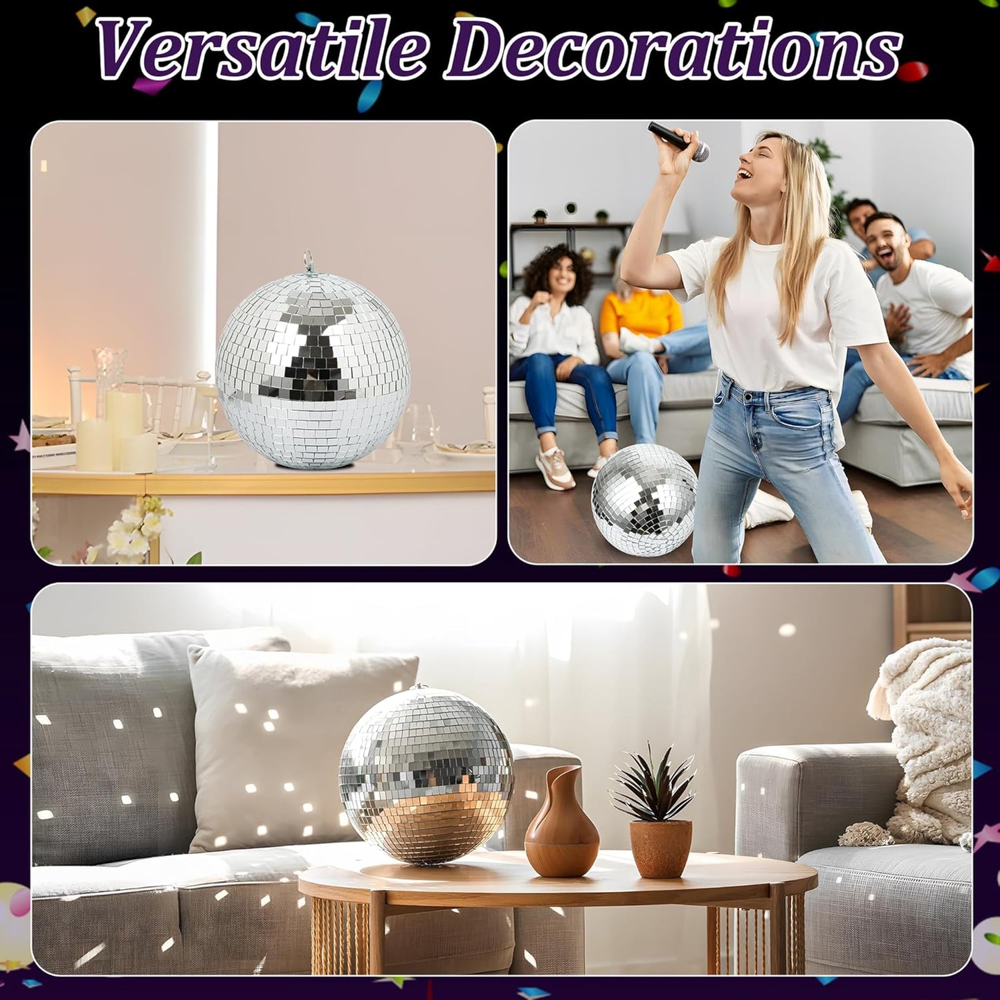 8" Disco Ball Decor Hanging Mirror Ball for Big Party Decorations Wedding Home
