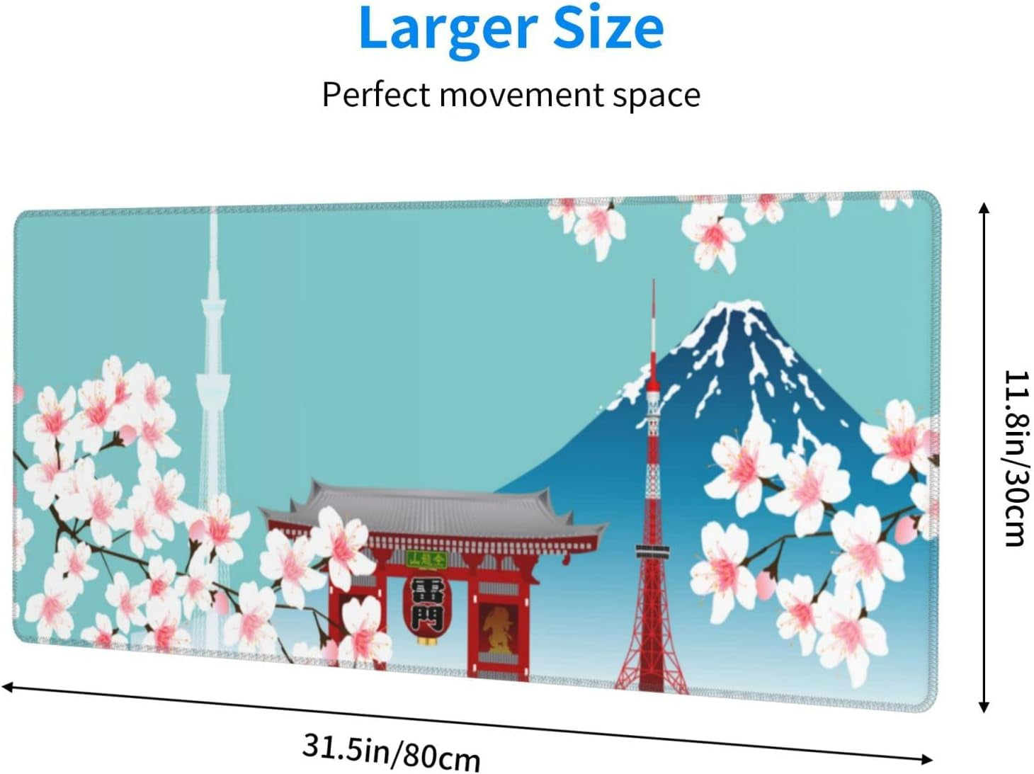 XL Japanese Cherry Blossom Large Gaming Mouse Pad, Long Extended Full Desk Mat for Desktop Keyboard Table with Mount Fuji Tokyo, Cute Big Mousepad Gifts for Women Office, 31.5 * 11.8 In