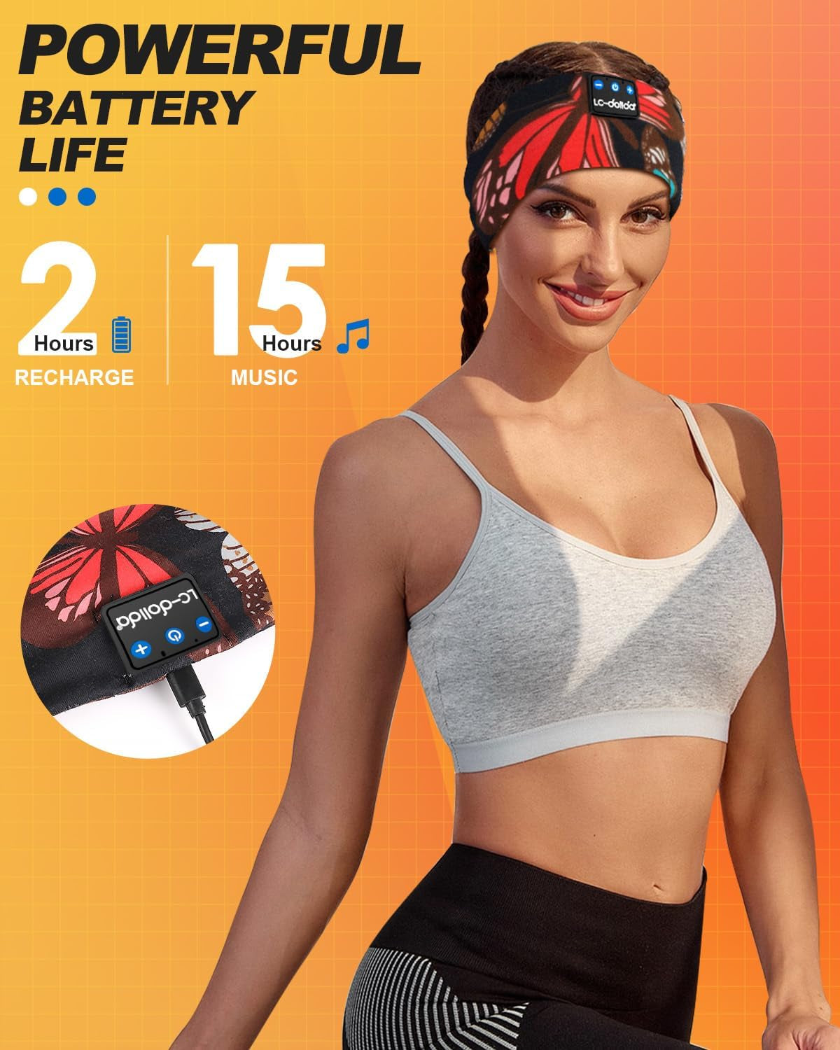 Sleep Headphones Headband Bluetooth 5.4, Sports Headband Earphones Wireless with Speaker Microphone USB C for Sleeping Gift Workout Jogging Yoga Insomnia Travel Meditation, Butterfly