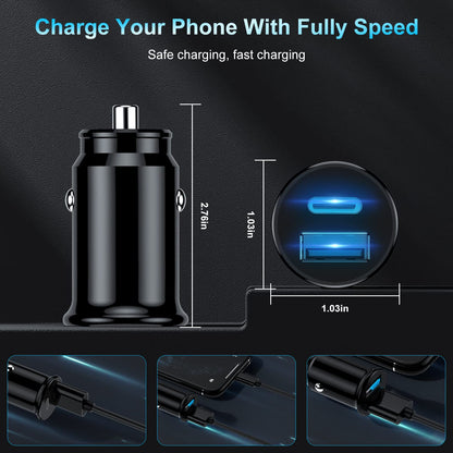 [Apple Certified] Iphone Fast Car Charger,Dual-Port USB a and USB C Charging Adapter with Two Lightning Cable, Type C Car Charging Plug for Iphone 14 Pro/13 Pro Max/12 Mini/11/Xs/Xr/X/8/Ipad