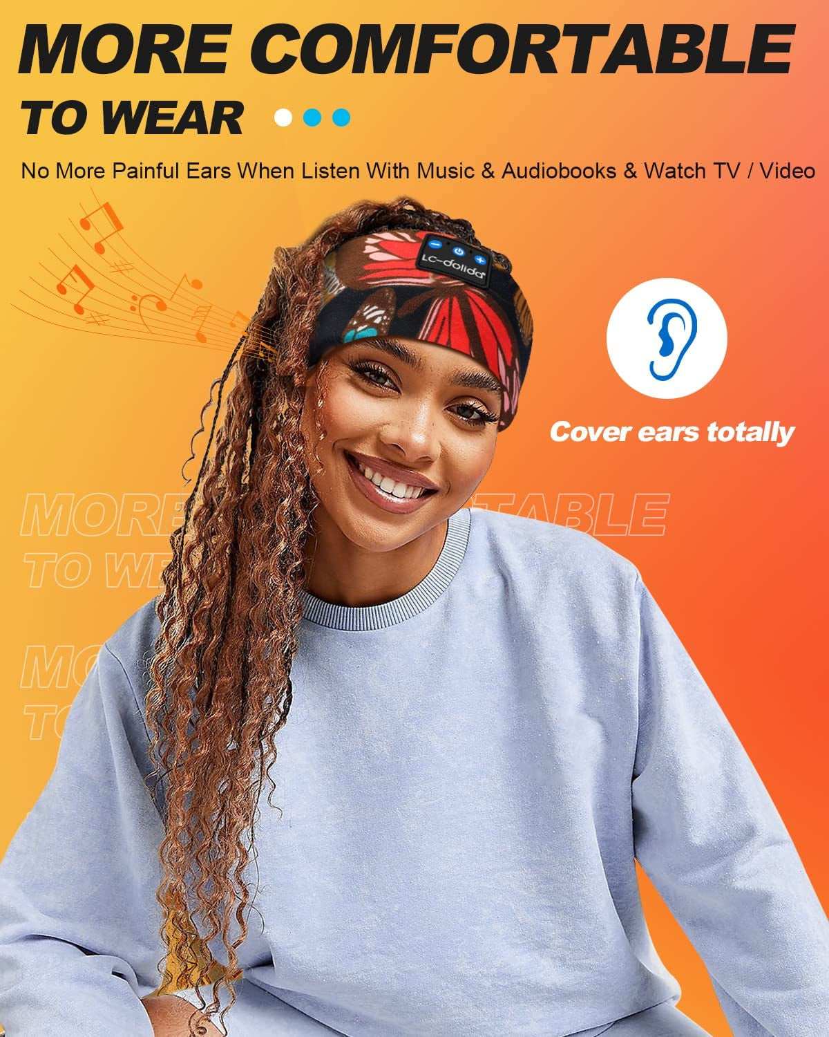 Sleep Headphones Headband Bluetooth 5.4, Sports Headband Earphones Wireless with Speaker Microphone USB C for Sleeping Gift Workout Jogging Yoga Insomnia Travel Meditation, Butterfly