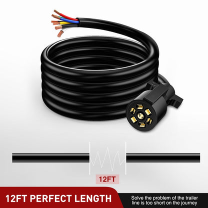 12Feet 7Way Heavy Duty 7 Pin Plug Inline Trailer Cord for Truck Camper Blade Molded RV Cable Wire Weatherproof & Corrosion Resistant-12Ft, 2 Years Warranty