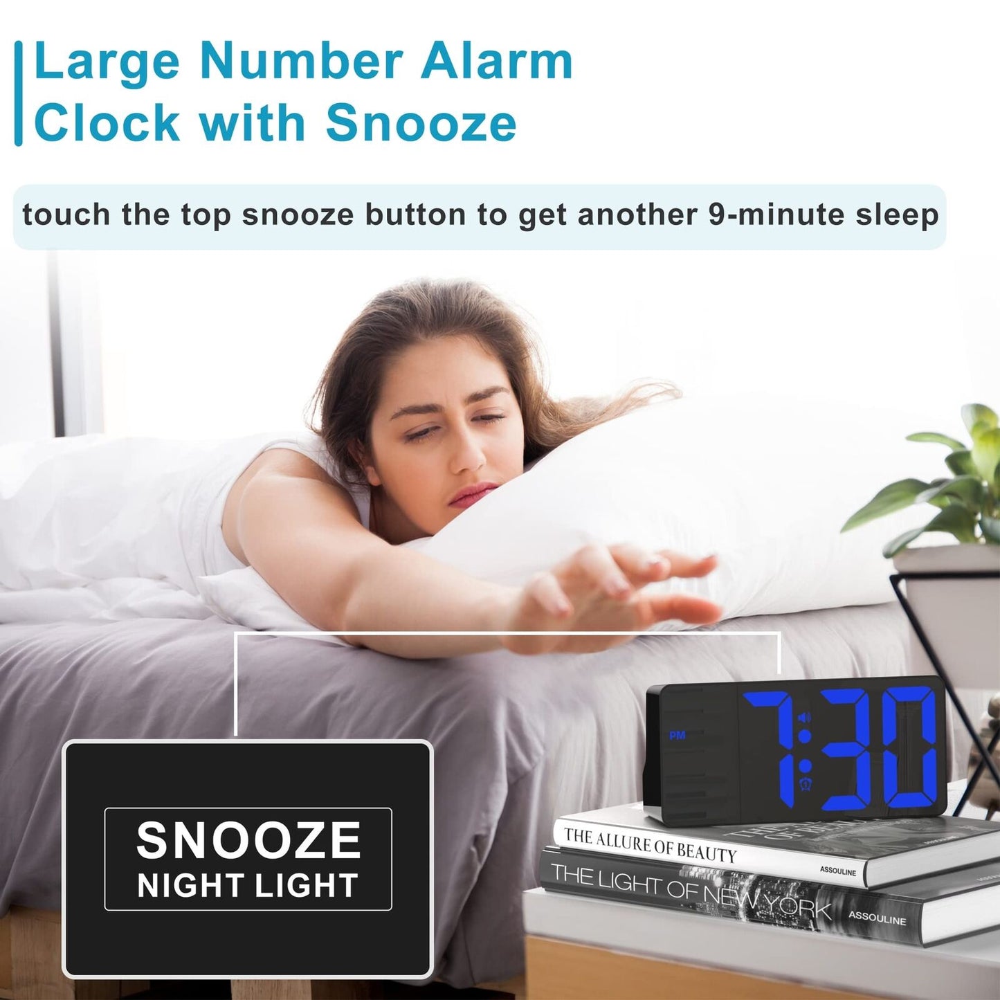 Alarm Clock for Bedroom 7 in Large Display Digital Clock with Dual Alarms&Us