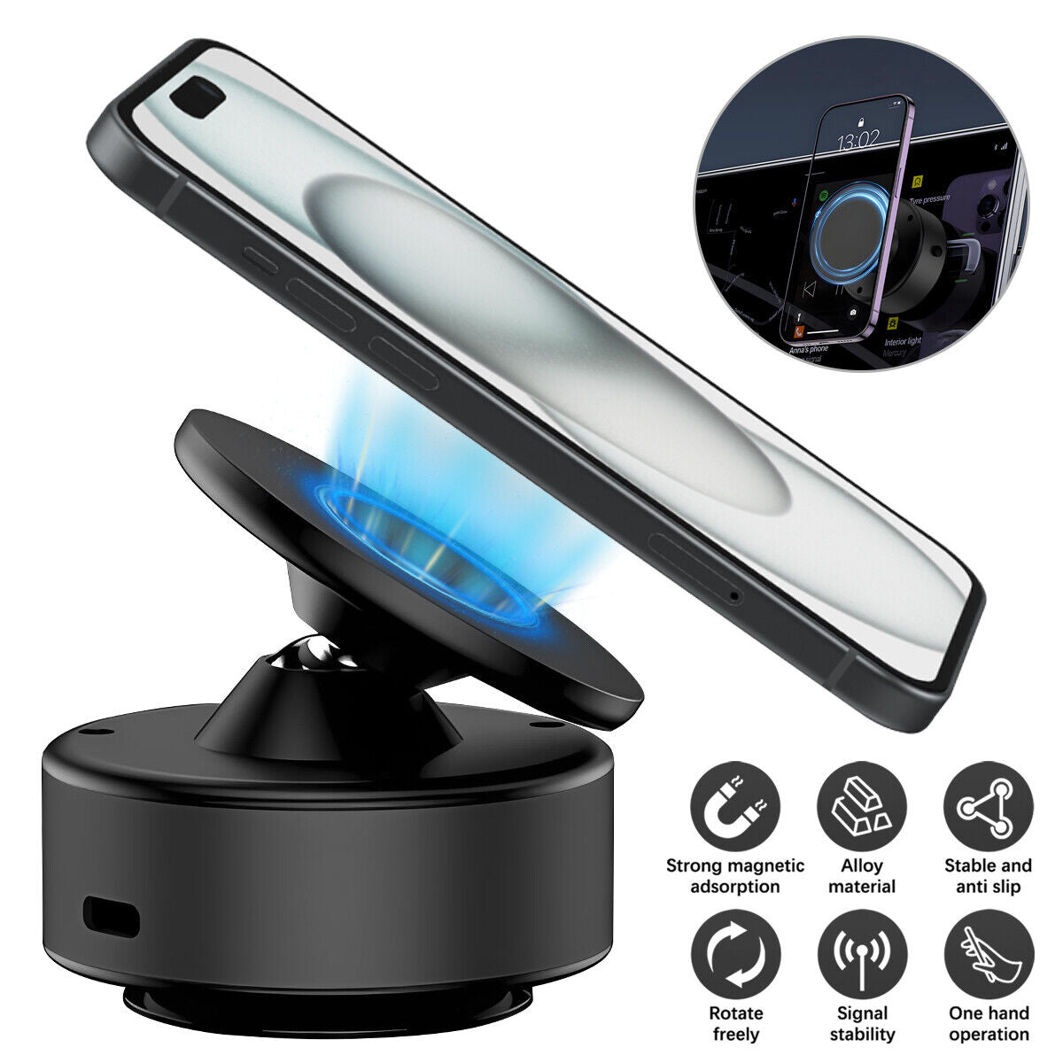 360° Rotation Electric Magnetic Vacuum Suction Cup Car Phone Holder Stand Mount