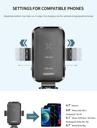 Wireless Car Charger 15W/10W/7.5W Fast Charging Auto Clamping Car Wireless Charger Air Vent Car Phone Holder Mount Compatible with Iphone 12/12 Pro Max/12 Mini/11,Galaxy S21/S20(Black)