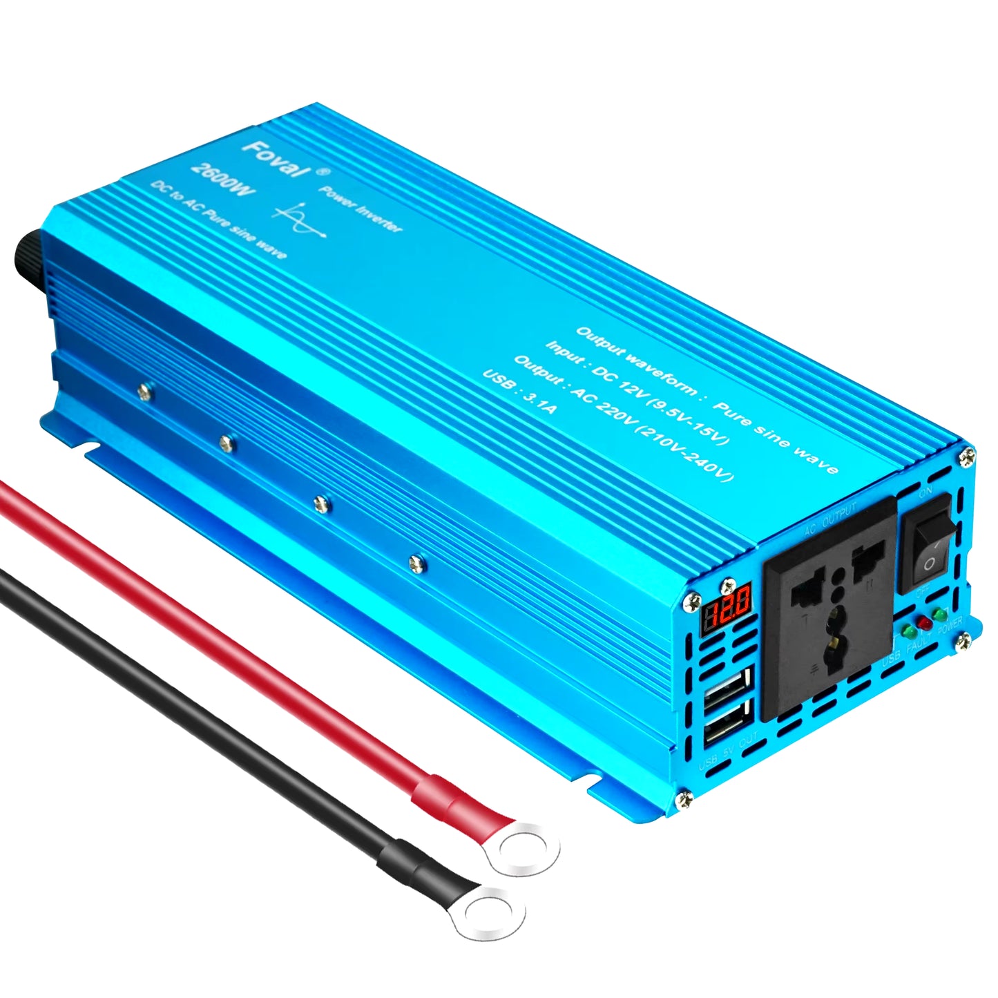 Pure Sine Wave Inverter DC 12V to AC 220V 230V 1500W/2200W/2600W Voltage Transfer Converter Universal EU Socket Auto Accessories