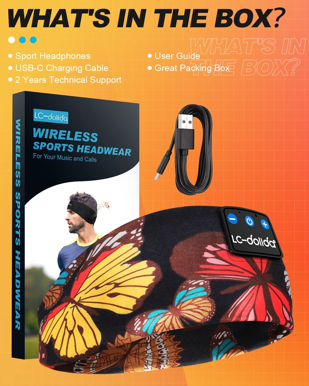 Sleep Headphones Headband Bluetooth 5.4, Sports Headband Earphones Wireless with Speaker Microphone USB C for Sleeping Gift Workout Jogging Yoga Insomnia Travel Meditation, Butterfly