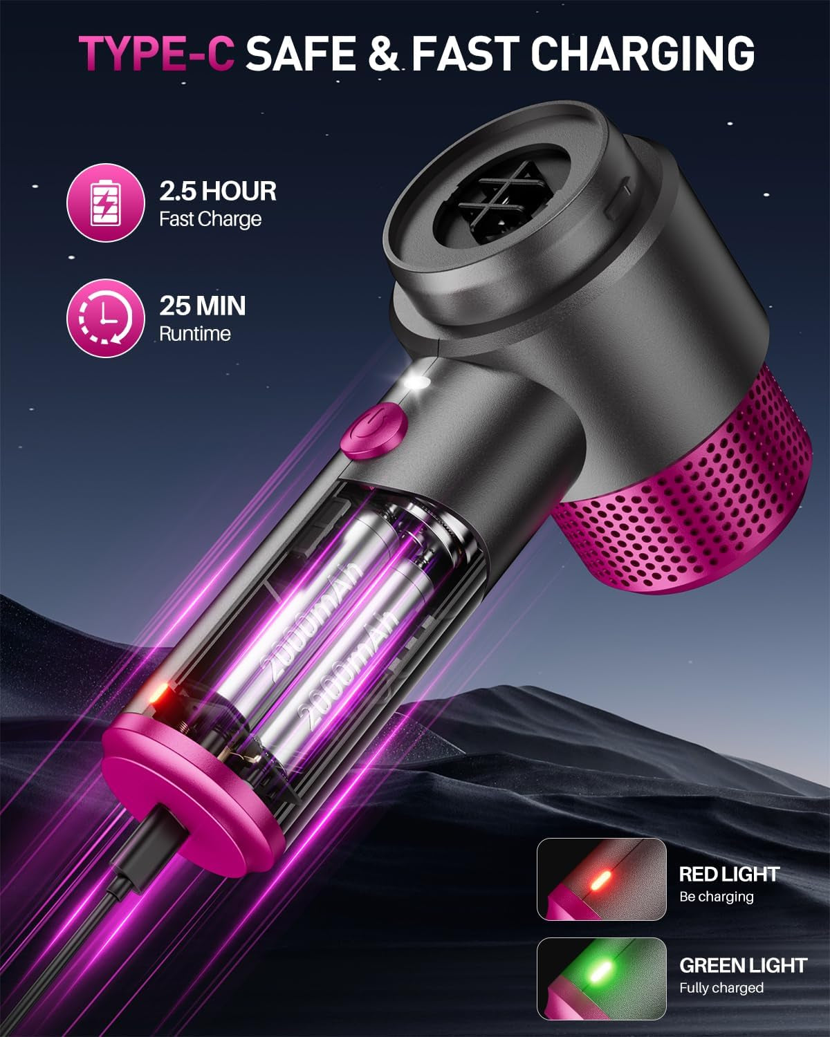 Handheld Car Vacuum Cleaner Cordless, 15000PA High Power Car Vacuum Cleaner & Air Duster, 4-In-1 Portable Mini Car Vacuum Cleaner with LED Light, Hand Held Vacuum Cleaner for Car Home Office