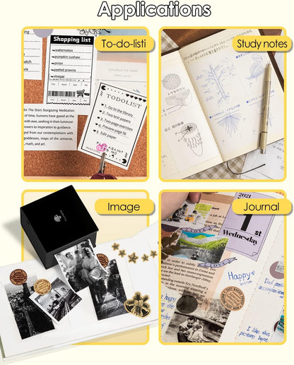 M02 Mini Sticker Printer, Bluetooth Pocket Printer Gift Suit 3 Sizes of Mixed Thermal Paper Rolls, Print Pod, Compatible with Ios & Android for Work, Home, Travel - Black