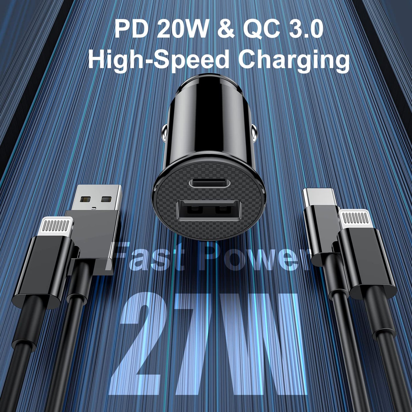 [Apple Certified] Iphone Fast Car Charger,Dual-Port USB a and USB C Charging Adapter with Two Lightning Cable, Type C Car Charging Plug for Iphone 14 Pro/13 Pro Max/12 Mini/11/Xs/Xr/X/8/Ipad