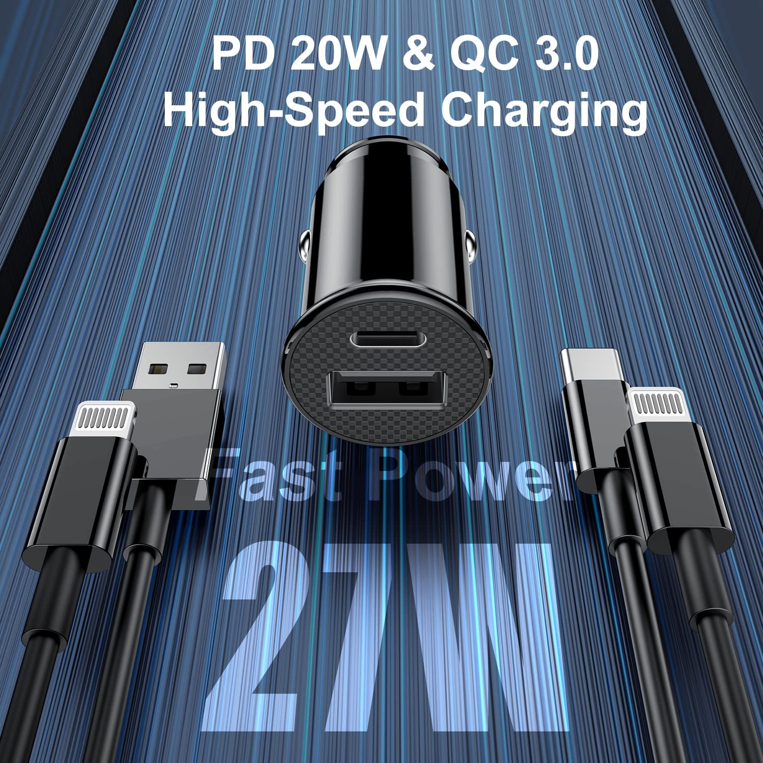 [Apple Certified] Iphone Fast Car Charger,Dual-Port USB a and USB C Charging Adapter with Two Lightning Cable, Type C Car Charging Plug for Iphone 14 Pro/13 Pro Max/12 Mini/11/Xs/Xr/X/8/Ipad