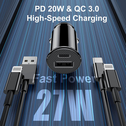 [Apple Certified] Iphone Fast Car Charger,Dual-Port USB a and USB C Charging Adapter with Two Lightning Cable, Type C Car Charging Plug for Iphone 14 Pro/13 Pro Max/12 Mini/11/Xs/Xr/X/8/Ipad