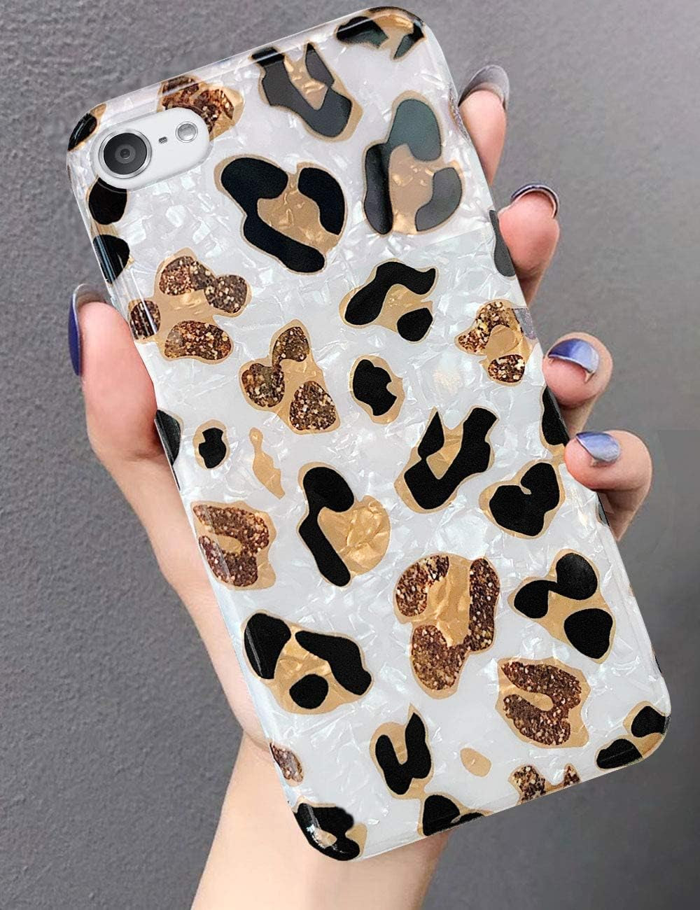 Ipod Touch 7Th Gen Case - Sparkle Translucent Clear Glitter White Leopard Print Soft TPU Silicone Case Cover for Girls Women