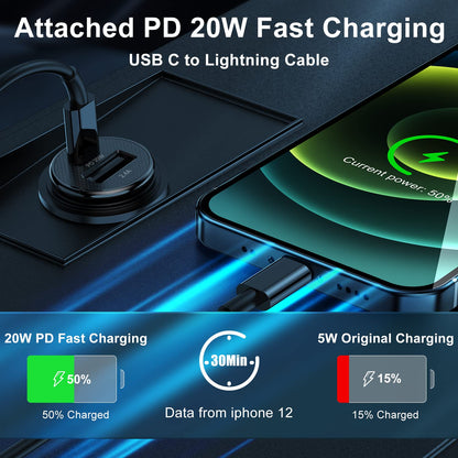 [Apple Certified] Iphone Fast Car Charger,Dual-Port USB a and USB C Charging Adapter with Two Lightning Cable, Type C Car Charging Plug for Iphone 14 Pro/13 Pro Max/12 Mini/11/Xs/Xr/X/8/Ipad