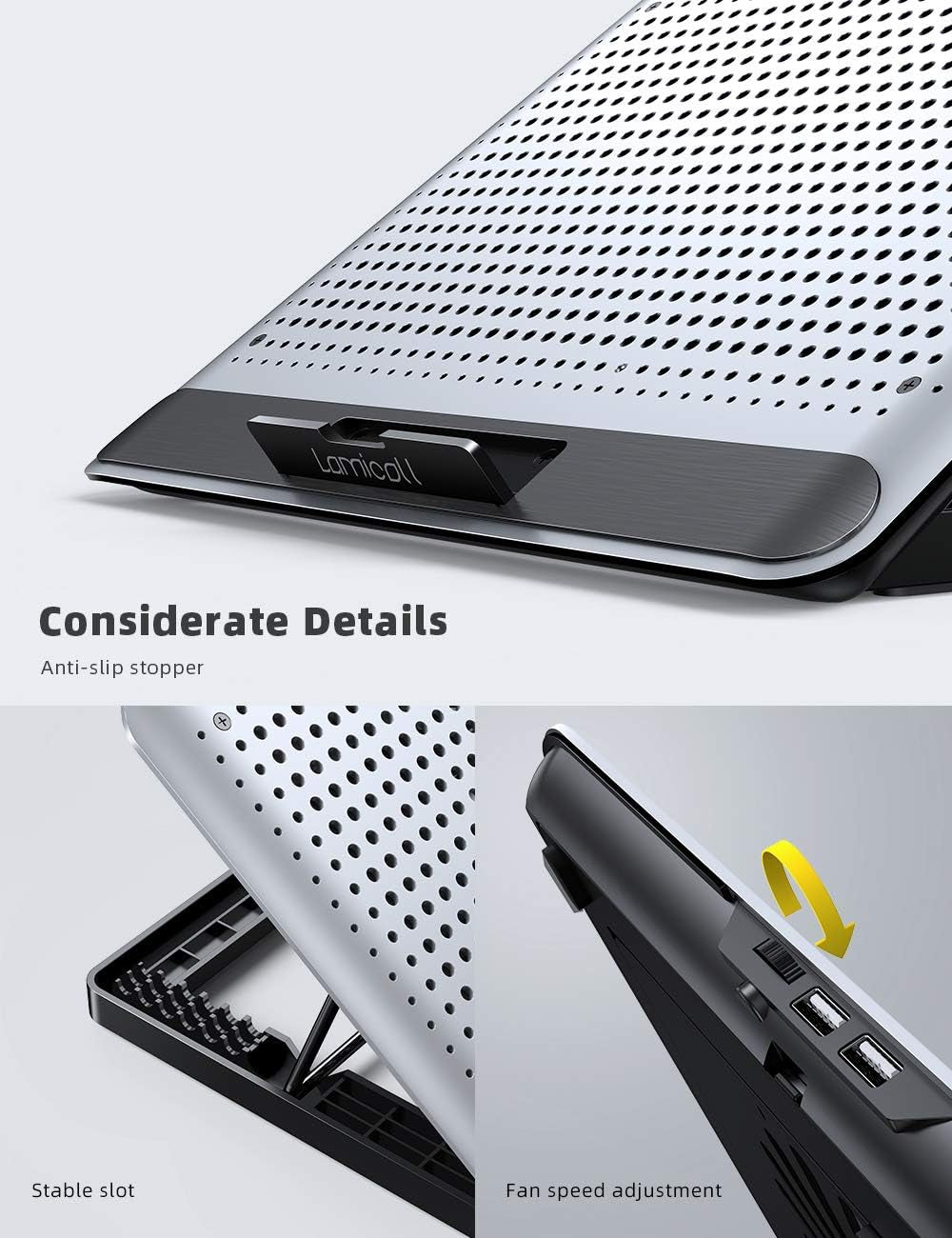 Laptop Cooler,  Laptop Cooling Pad : Portable Height Adjustable Laptop Cooling Fan Stand Holder Riser