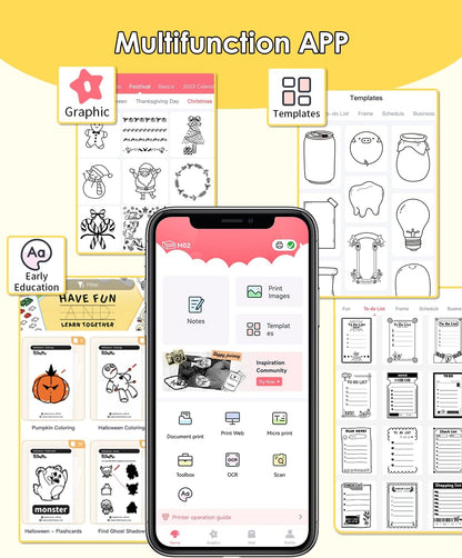 Mini Sticker Printer M02 Portable Inkless Sticker Printer, Compatible with Ios & Android, Print Pod for Phone, for Fun Christmas, Study Note, Memos, DIY Journal, Gift, for Kids Students, Black