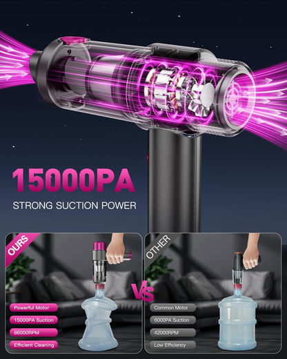 Handheld Car Vacuum Cleaner Cordless, 15000PA High Power Car Vacuum Cleaner & Air Duster, 4-In-1 Portable Mini Car Vacuum Cleaner with LED Light, Hand Held Vacuum Cleaner for Car Home Office