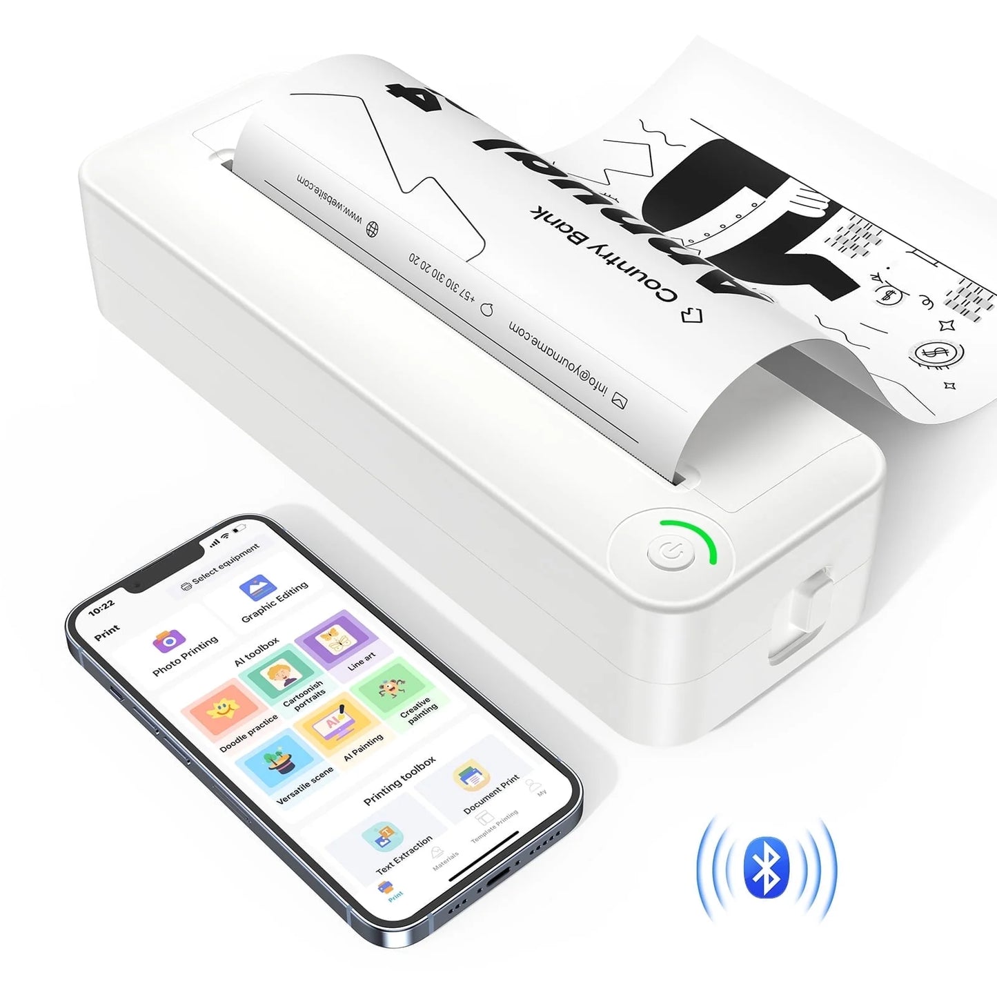 Bluetooth Printer, 8.27" Wide A4 Paper, Portable Thermal Inkless Printer with APP