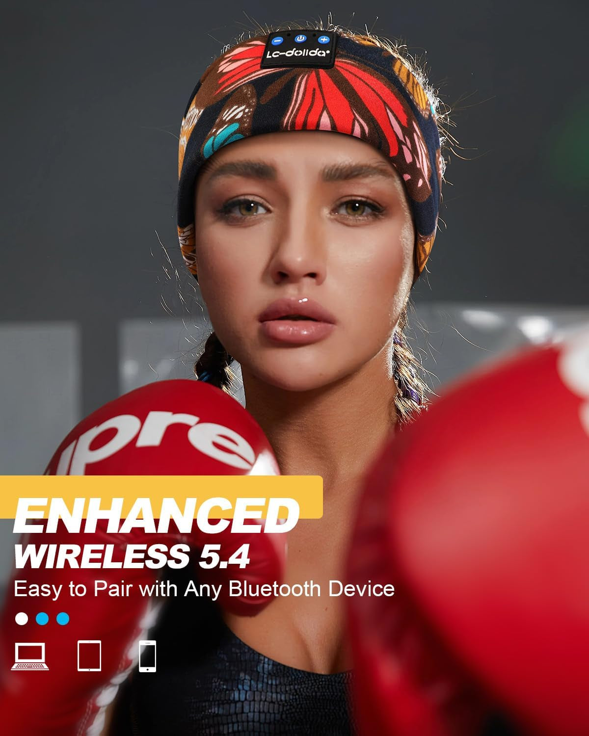 Sleep Headphones Headband Bluetooth 5.4, Sports Headband Earphones Wireless with Speaker Microphone USB C for Sleeping Gift Workout Jogging Yoga Insomnia Travel Meditation, Butterfly