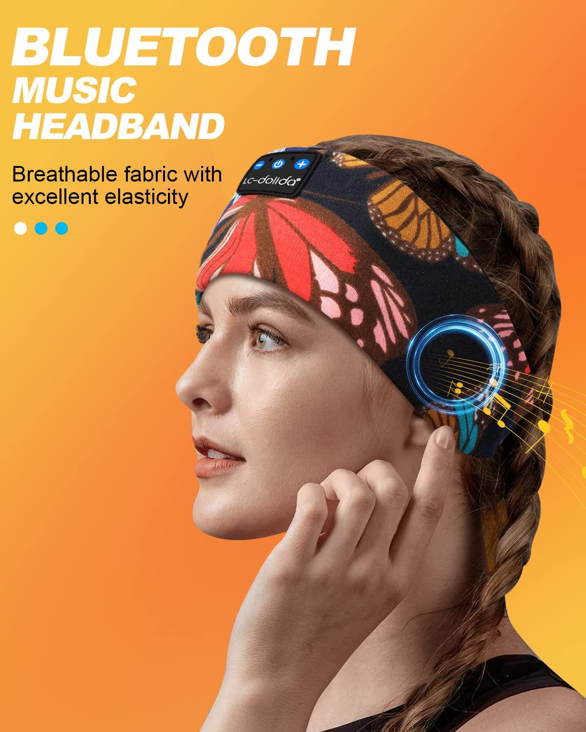 Sleep Headphones Headband Bluetooth 5.4, Sports Headband Earphones Wireless with Speaker Microphone USB C for Sleeping Gift Workout Jogging Yoga Insomnia Travel Meditation, Butterfly