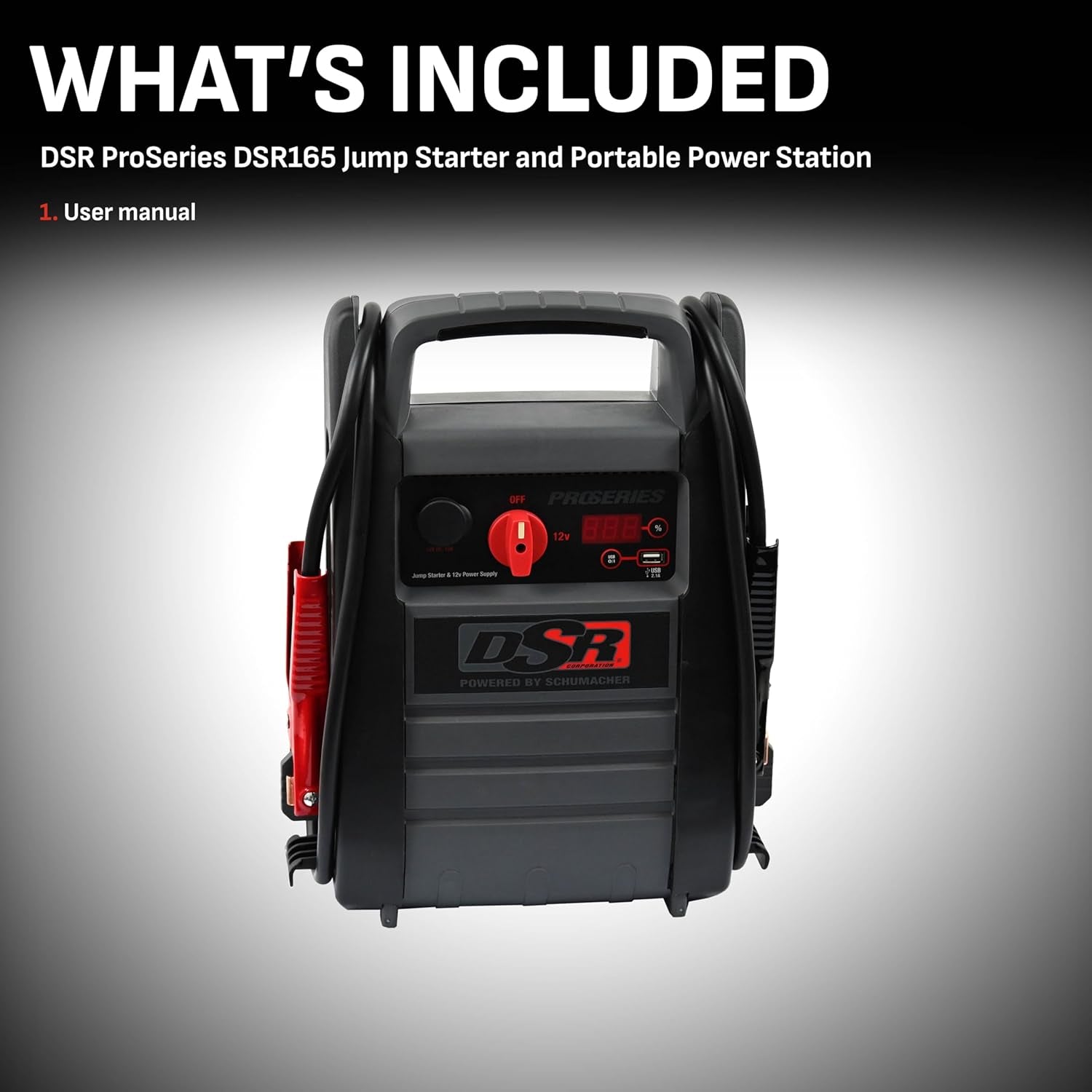 DSR Proseries Car Battery Jump Starter - 2200 Peak Amp 12V Car Starter, Jump Box & Portable Power Station - Digital Display, Heavy-Duty Clamps - DSR165