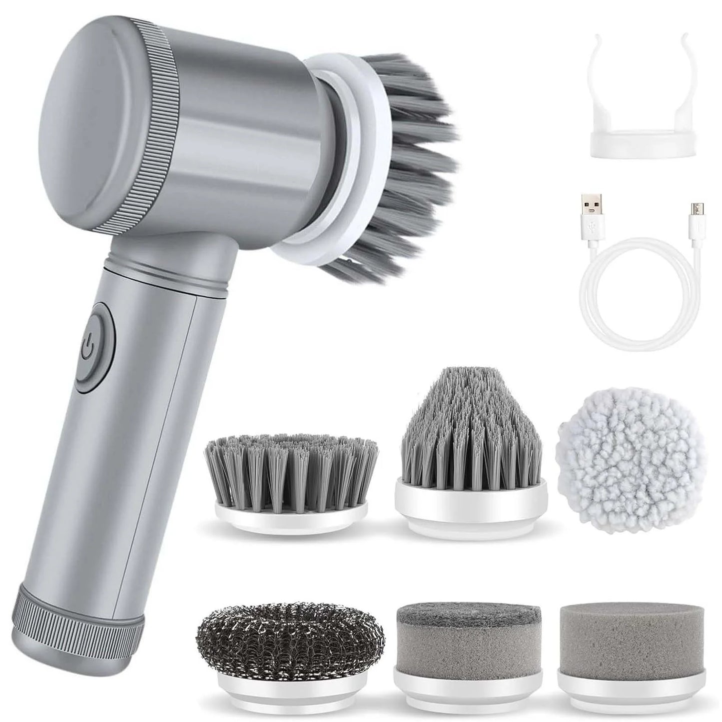 Popular Pick！  Electric Cleaning Brush * 1 Brush Head * 6 Usb Cable * 1 Scrubber Cleaning Brush Cordless Power Scrubber with 6 Replaceable Brush Heads Handheld Power Shower Scrubber for Bathtub