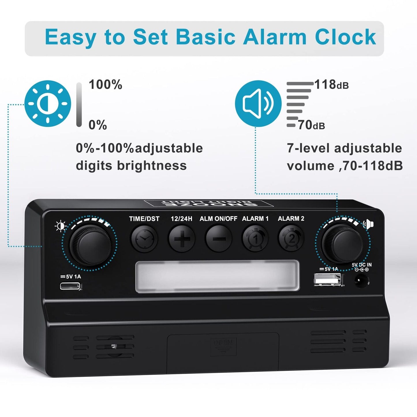 Alarm Clock for Bedroom 7 in Large Display Digital Clock with Dual Alarms&Us