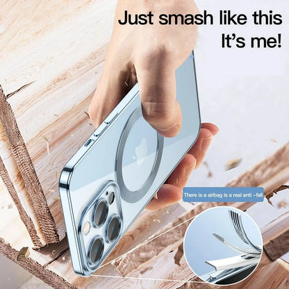 for Iphone 15 Pro Magsafe Case with Camera Lens Protector,Full Protection Clear Magnetic Case Compatible with Magsafe Anti-Scratch Cover for Apple Iphone 15 Pro 6.1" 2023,Blue