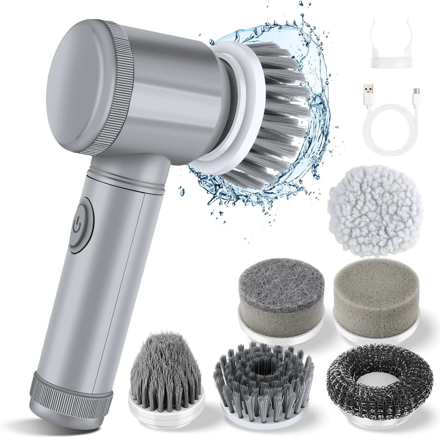 Popular Pick！  Electric Cleaning Brush * 1 Brush Head * 6 Usb Cable * 1 Scrubber Cleaning Brush Cordless Power Scrubber with 6 Replaceable Brush Heads Handheld Power Shower Scrubber for Bathtub