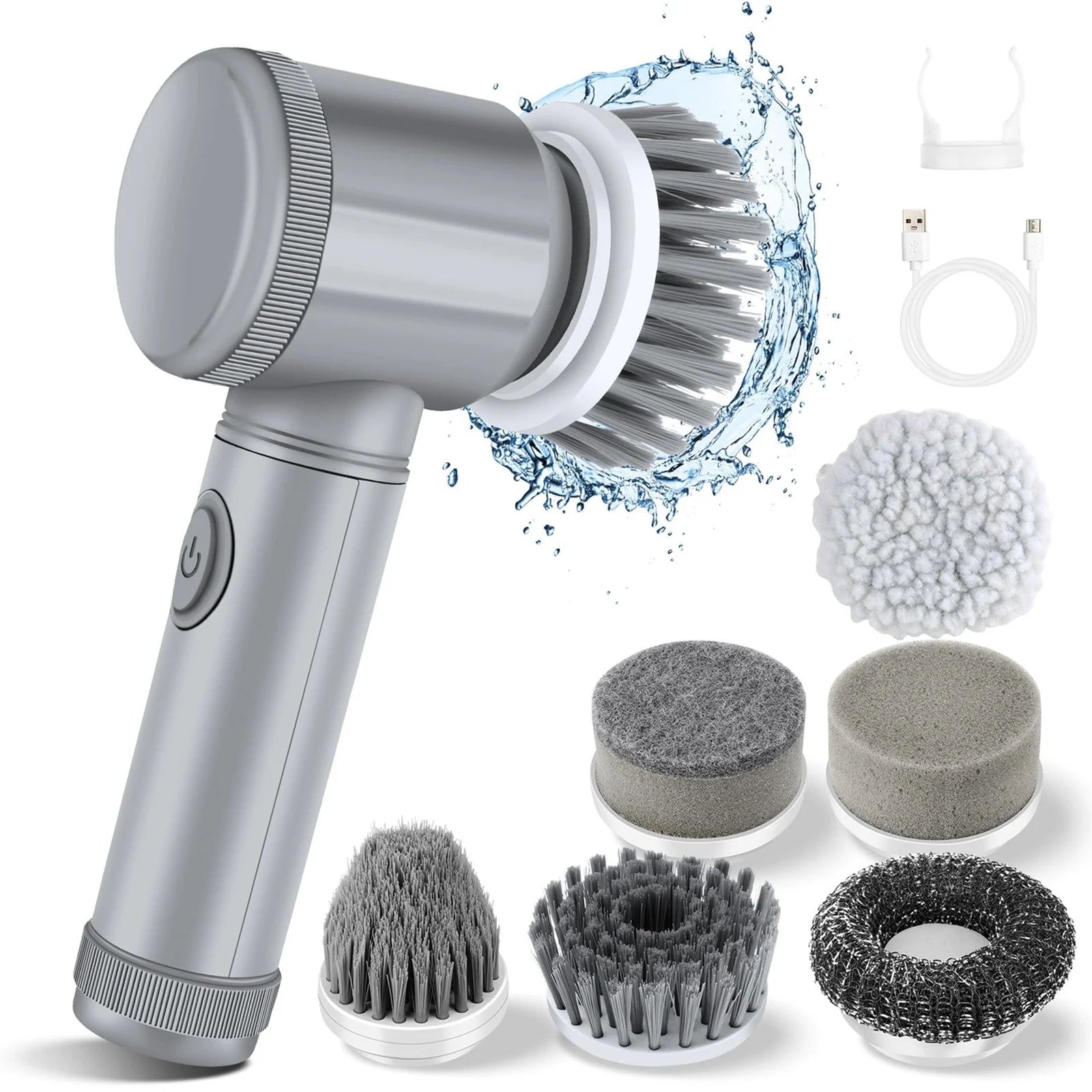 Popular Pick！  Electric Cleaning Brush * 1 Brush Head * 6 Usb Cable * 1 Scrubber Cleaning Brush Cordless Power Scrubber with 6 Replaceable Brush Heads Handheld Power Shower Scrubber for Bathtub