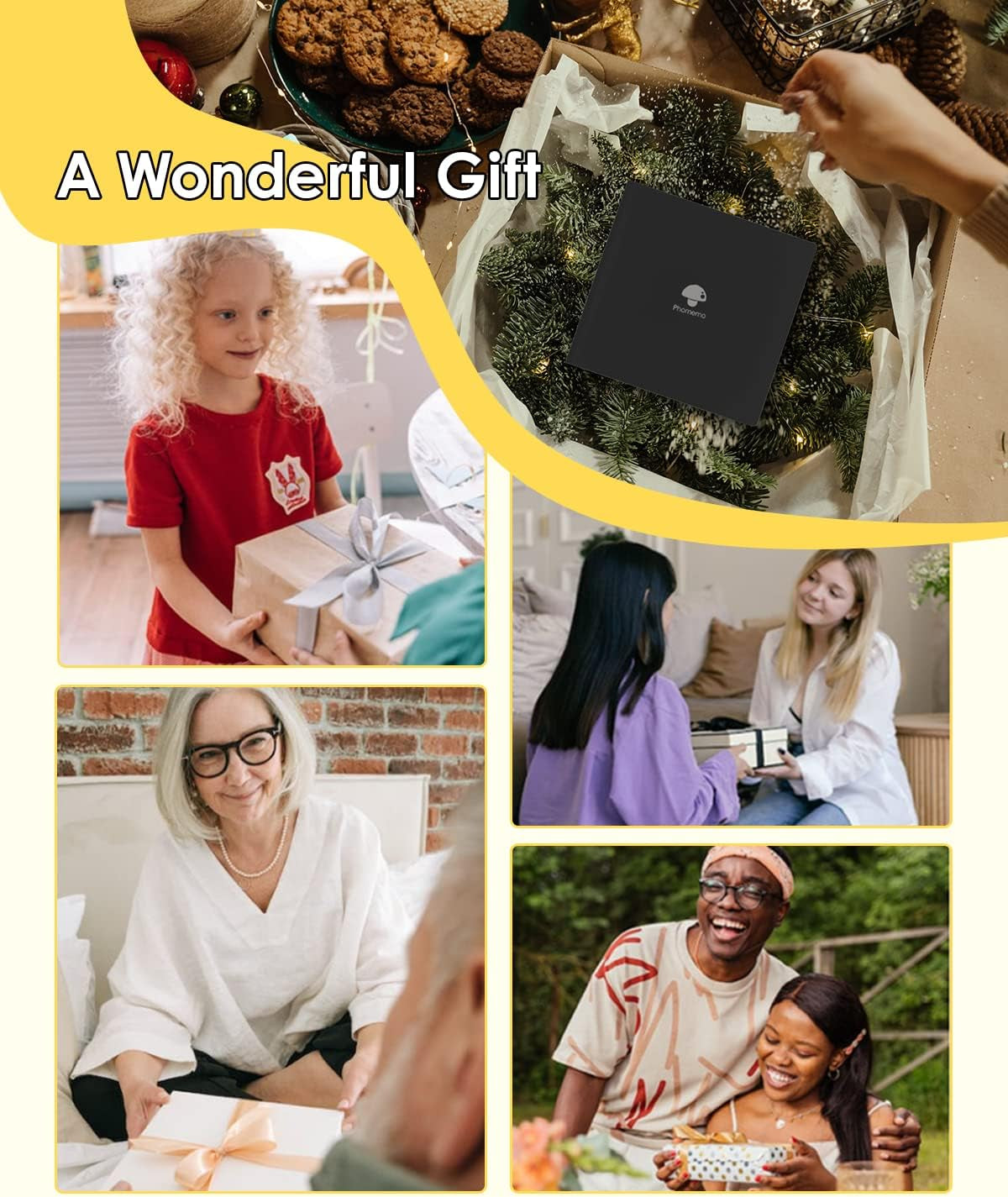 M02 Mini Sticker Printer, Bluetooth Pocket Printer Gift Suit 3 Sizes of Mixed Thermal Paper Rolls, Print Pod, Compatible with Ios & Android for Work, Home, Travel - Black