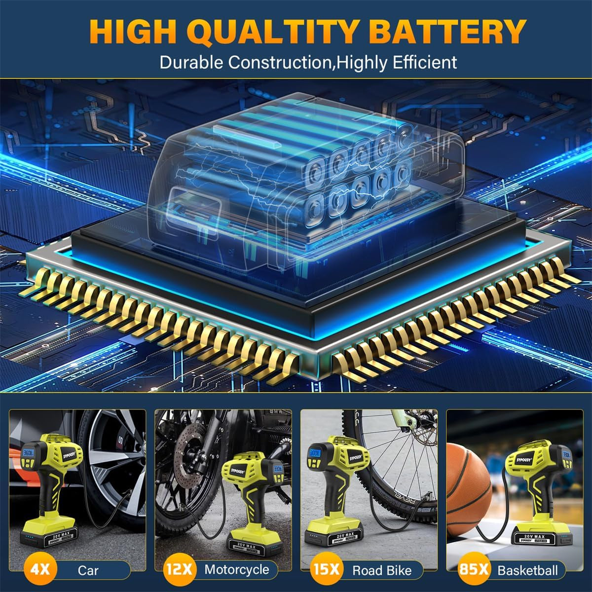 Tire Inflator Portable Air Compressor,Digital Cordless Tire Inflator,2X Faster Car Tire Pump with 20V Rechargeable Battery,Dual Power Supply Modes,Air Pump for Car Tires,E-Bike Etc.