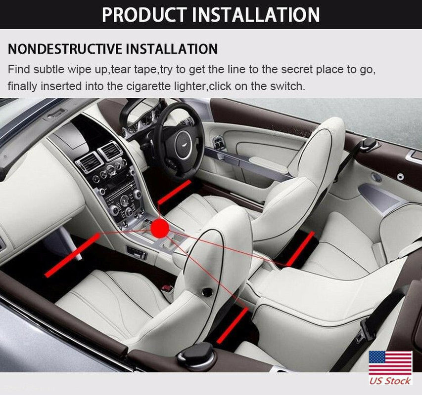 RGB LED Car Interior Accessories Floor Decorative Atmosphere Strip Lamp Lights