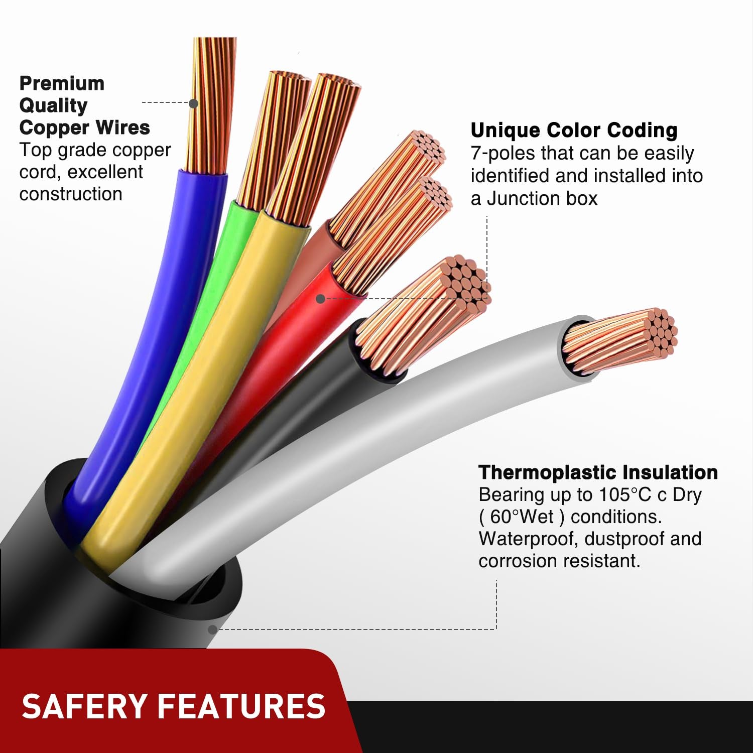 12Feet 7Way Heavy Duty 7 Pin Plug Inline Trailer Cord for Truck Camper Blade Molded RV Cable Wire Weatherproof & Corrosion Resistant-12Ft, 2 Years Warranty