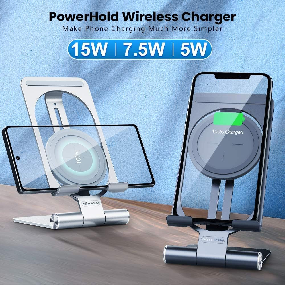 For Samsung S21 Ultra Wireless Charger Stand 15W/7.5W  Aluminum 2 in 1 Wireless Charging Station Dock Pad for Iphone 12 Pro Max/11 Pro Mas/Xs Max for Samsung S21 Note 20 Ultra (Grey)