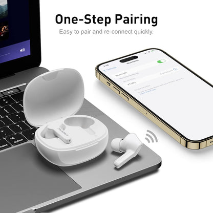 Bluetooth Noise Cancelling Wireless Earbuds for Iphone/Android, In-Ear Sweatproof Stereo Bass Headphones, Immersive Sound Bluetooth 5.2 Earphones with Microphones,En-Able Computer (White)