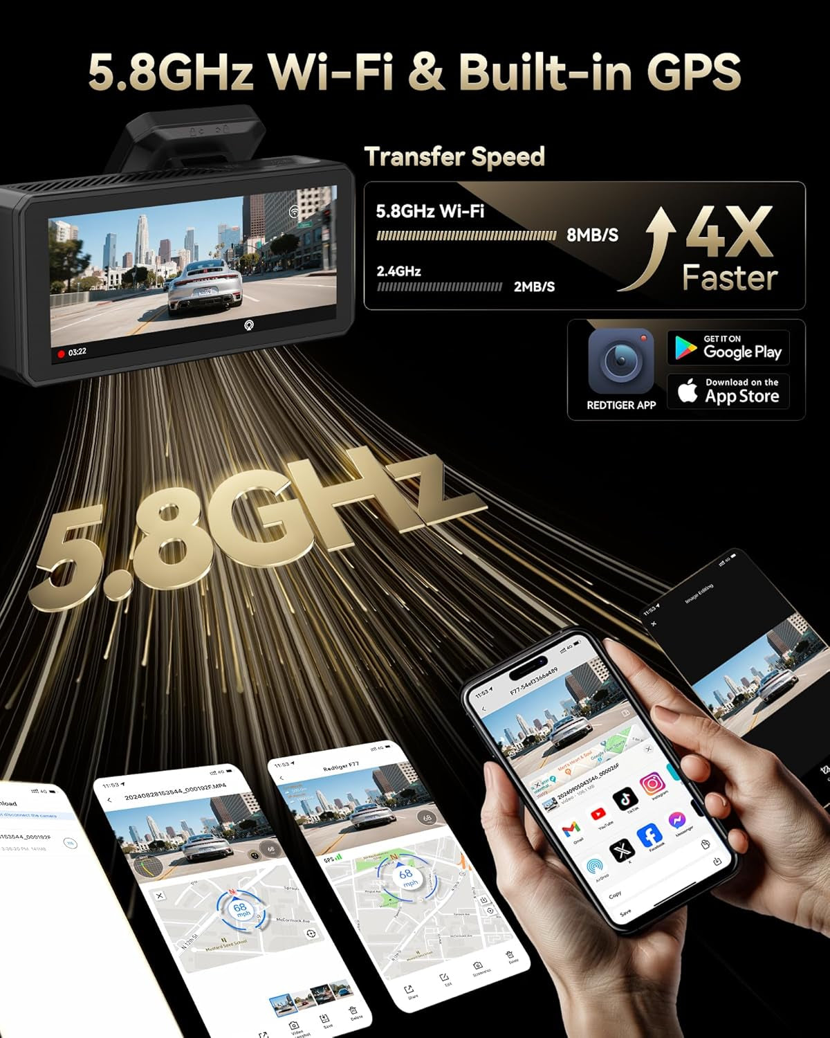 F77 4K+4K Front and Rear Dash Cam with HDR, Dual STARVIS 2 IMX678 Sensor, Voice Control Dash Camera for Cars with 128GB Emmc Storage, 5.8Ghz Wifi, 4'' Touch Screen, 24H Parking Mode