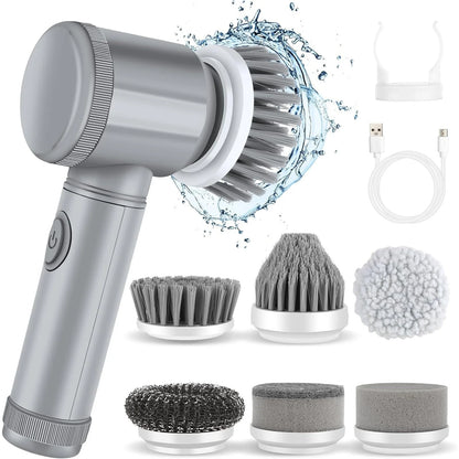 Popular Pick！  Electric Cleaning Brush * 1 Brush Head * 6 Usb Cable * 1 Scrubber Cleaning Brush Cordless Power Scrubber with 6 Replaceable Brush Heads Handheld Power Shower Scrubber for Bathtub