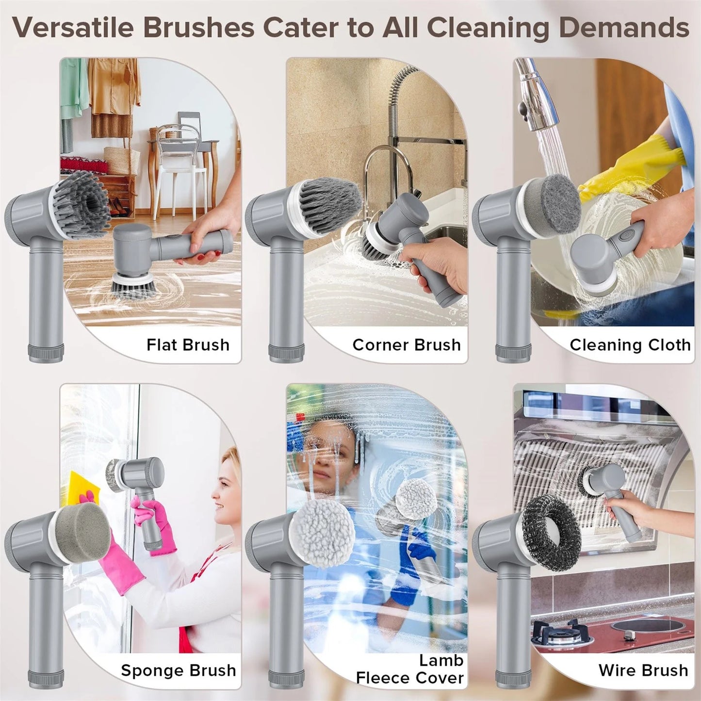 Popular Pick！  Electric Cleaning Brush * 1 Brush Head * 6 Usb Cable * 1 Scrubber Cleaning Brush Cordless Power Scrubber with 6 Replaceable Brush Heads Handheld Power Shower Scrubber for Bathtub