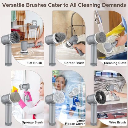 Popular Pick！  Electric Cleaning Brush * 1 Brush Head * 6 Usb Cable * 1 Scrubber Cleaning Brush Cordless Power Scrubber with 6 Replaceable Brush Heads Handheld Power Shower Scrubber for Bathtub