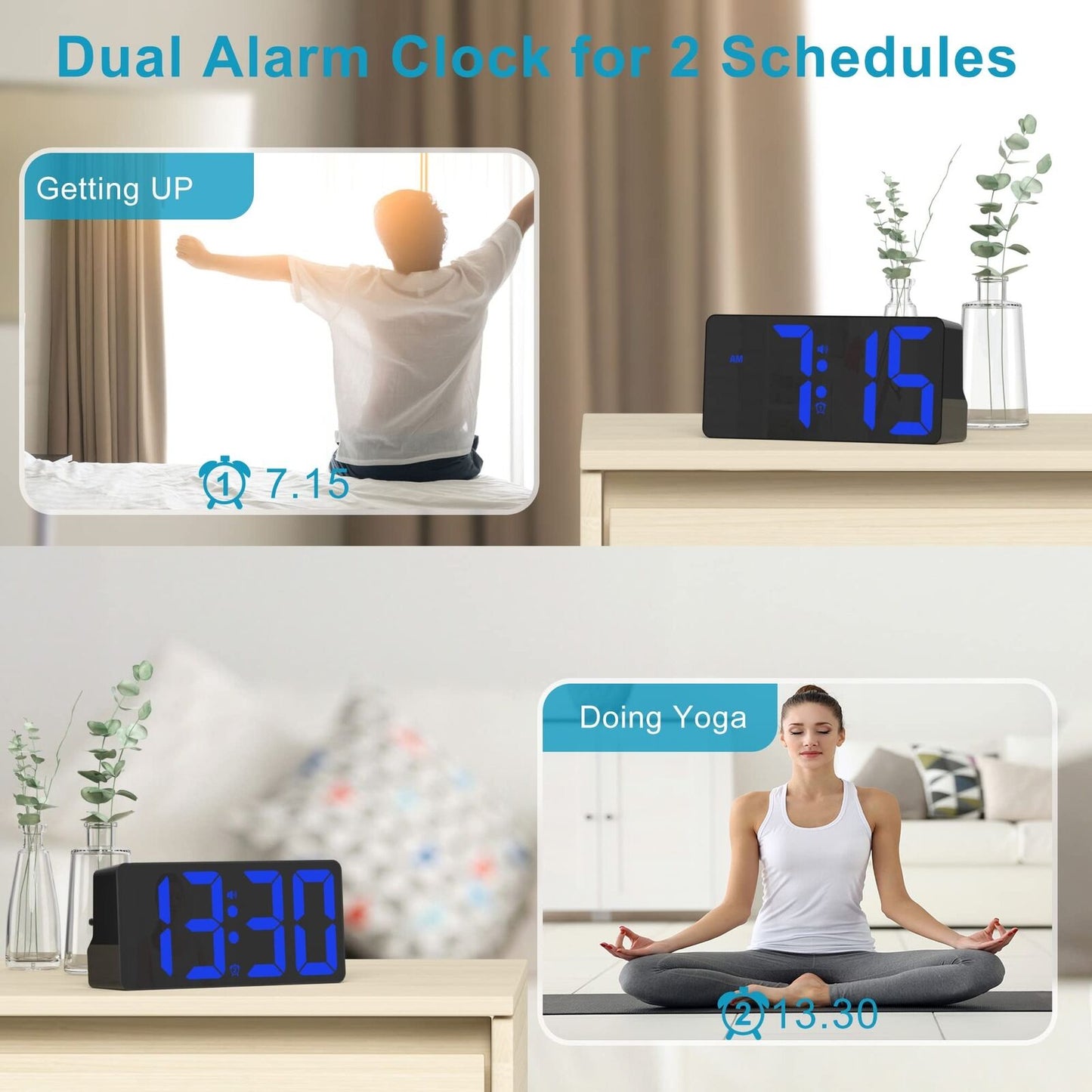 Alarm Clock for Bedroom 7 in Large Display Digital Clock with Dual Alarms&Us